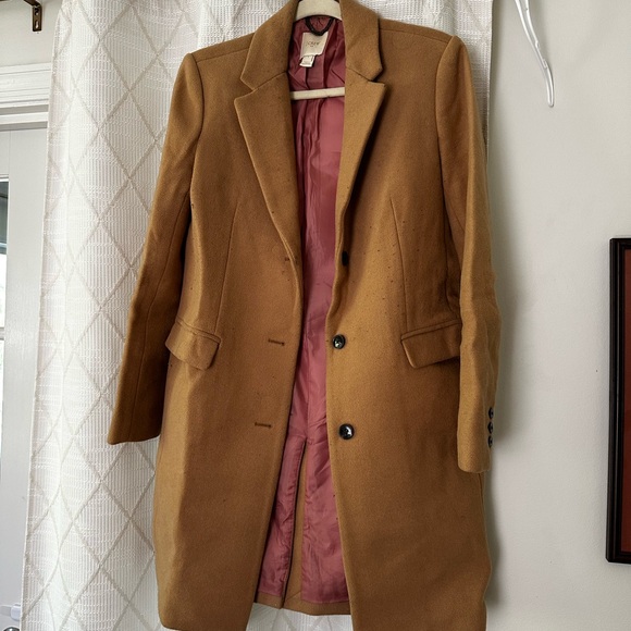 J. Crew Camel Wool Blend Coat with Pink Lining - Picture 1 of 4